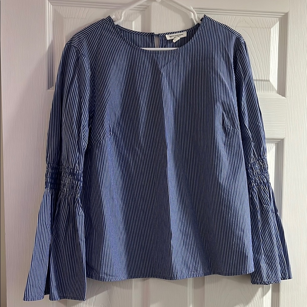 Striped Blue Bell-Sleeve Women’s Top